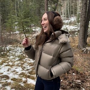 OAK + FORT Brown Puffer Jacket with High Collar and Hood